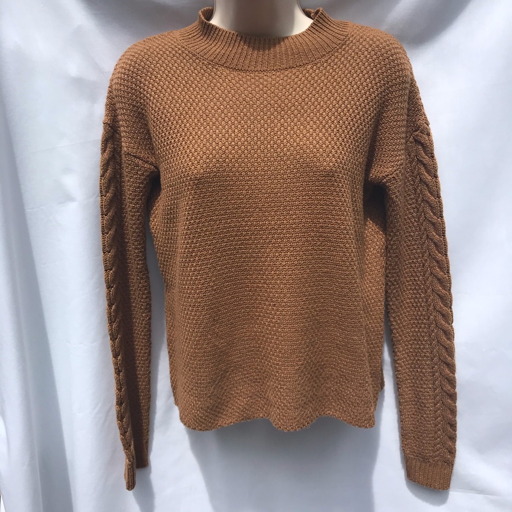 Pink Rose Sweater - light brown w/cables on sleeve